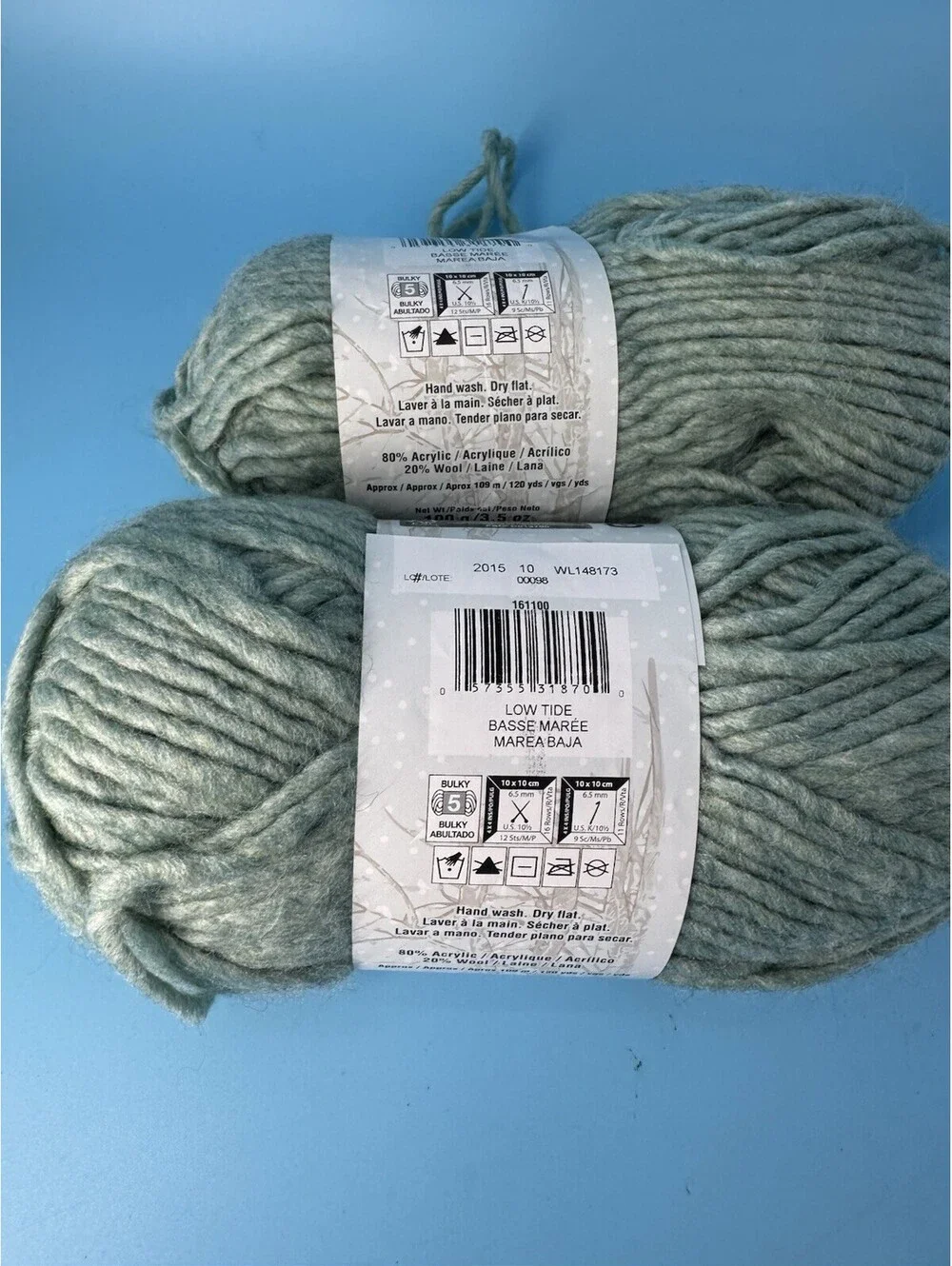 Bernat Roving Yarn Lot of 2 Low Tide Bulky #5 Same Dye Lot WL148173 Knit Crochet